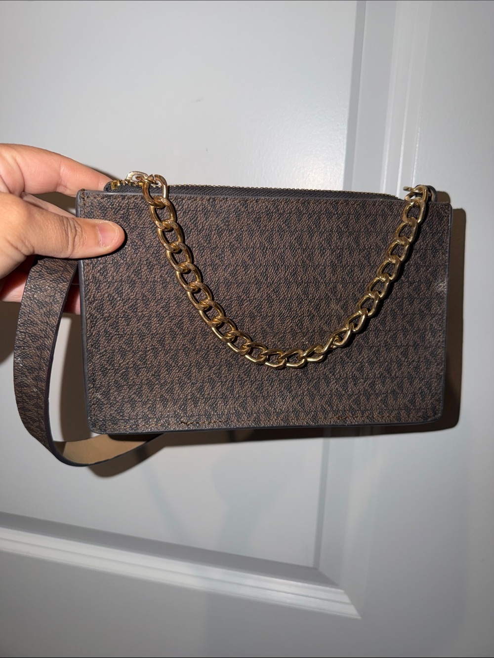 Michael Kors Belt Bag Waist Wallet Two Tone Brown Gold Chain Handle SMALL